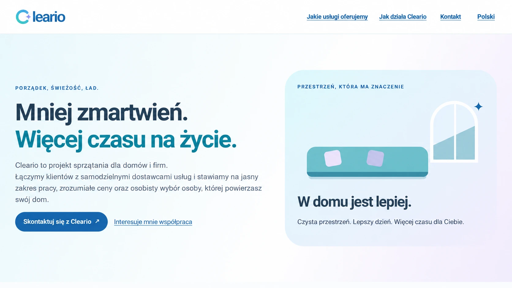 Strona główna Cleario z prezentacją usług sprzątających